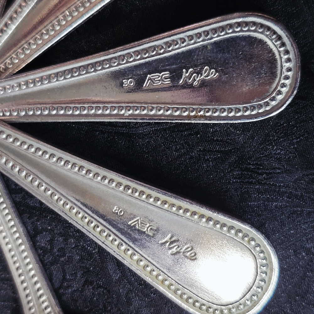 Vintage 30 ABC Kyle Silverplate Soup Spoons Set of 5 Seidenbach's Felt Wrap - Picture 8 of 14